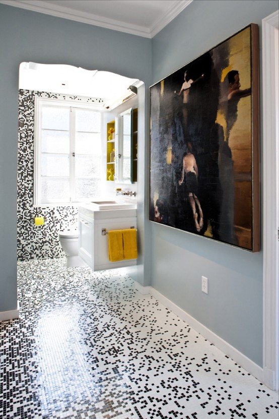 Pixilated Bathroom Design Made With, What Is Mosaic Tile Made Of