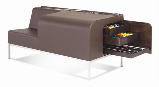 Leather Cue Bench hides away all your billiards accessories