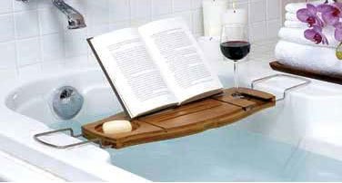 Sustainable Bamboo Bath Caddy w/ Book Stand & Wine Glass Holder
