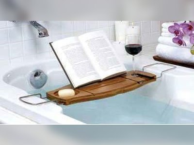 Sustainable Bamboo Bath Caddy w/ Book Stand & Wine Glass Holder