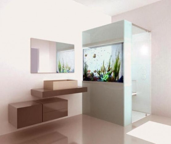 Shower With A Built-In Aquarium - Aquarium - Shower - Bathroom
