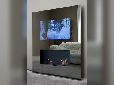 Double Vision Fireplace By Safretti Features A LCD TV As Well!