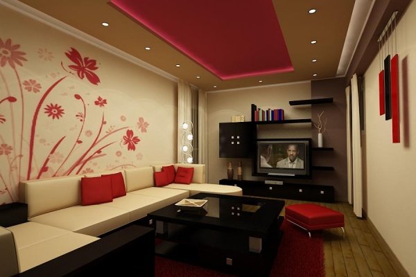 Living Rooms in Red and White