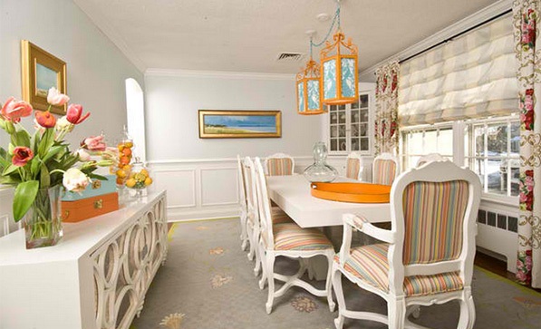 Phòng ăn mang hai màu cam và xanh blue - Thiết kế - Phòng ăn
