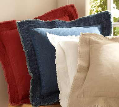 Cotton-Twill Fringed Pillow Covers - Pottery Barn - Pillow