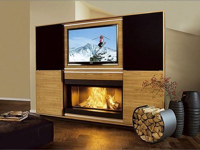 Multimedia Fireplace by Vok - combination of fireplace, television, music!