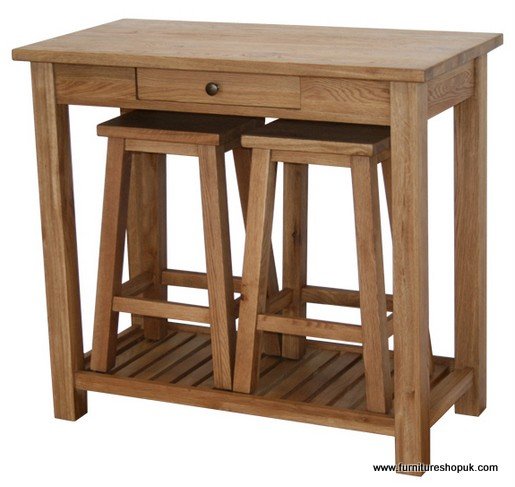 Vancouver Oak Petite Breakfast Bar with Two Stools