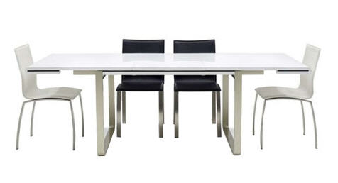 Metropolis Ext. white table with 2 white and 2 black chairs - Furniture Village - Kitchen - Dining Set