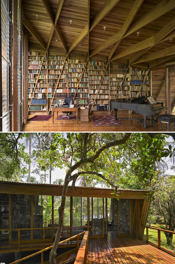 2. ห้องสมุดส่วนตัวที่งดงามในบ้านที่ออกแบบโดย Gianni Botsford อยู่ที่คอสตาริกา [via]