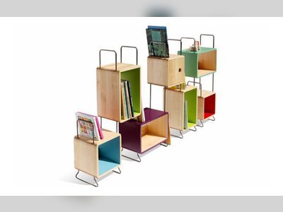 Modular Bookcase With Solid Birch Cabinets And Steel Accessories
