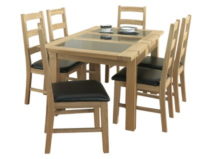 Extending 4 legged table and 6 chairs