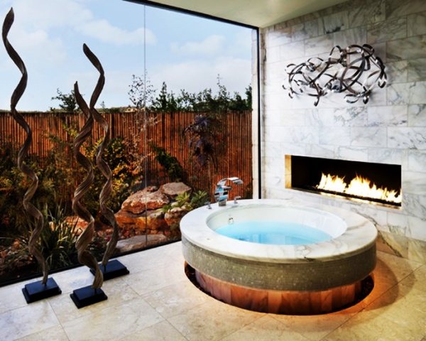 Dream Bathroom Designs With Built-In Fireplaces