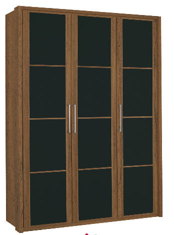 3 door (3 black glass panelled) wardrobe - Harveys - Wardrobe