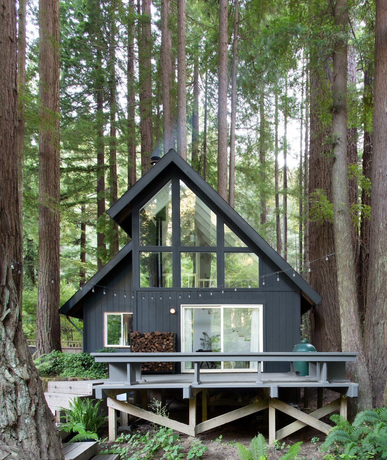 This Pristine A-Frame Cabin Glows Like a Lantern in a Redwood Forest